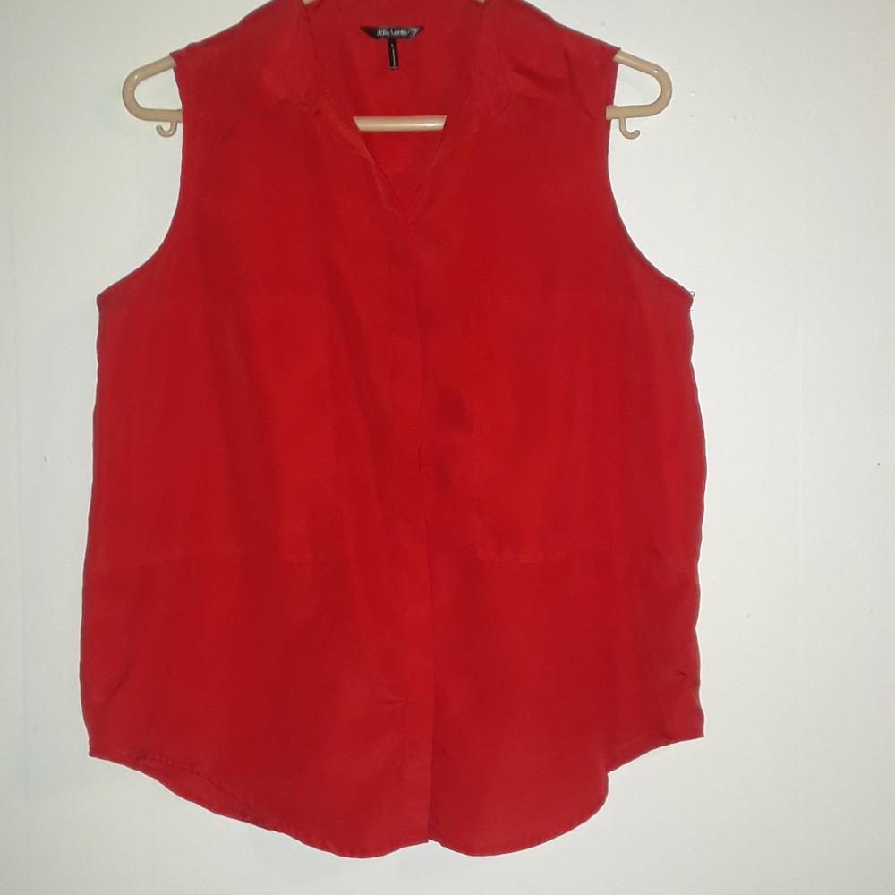 Red button up blouse